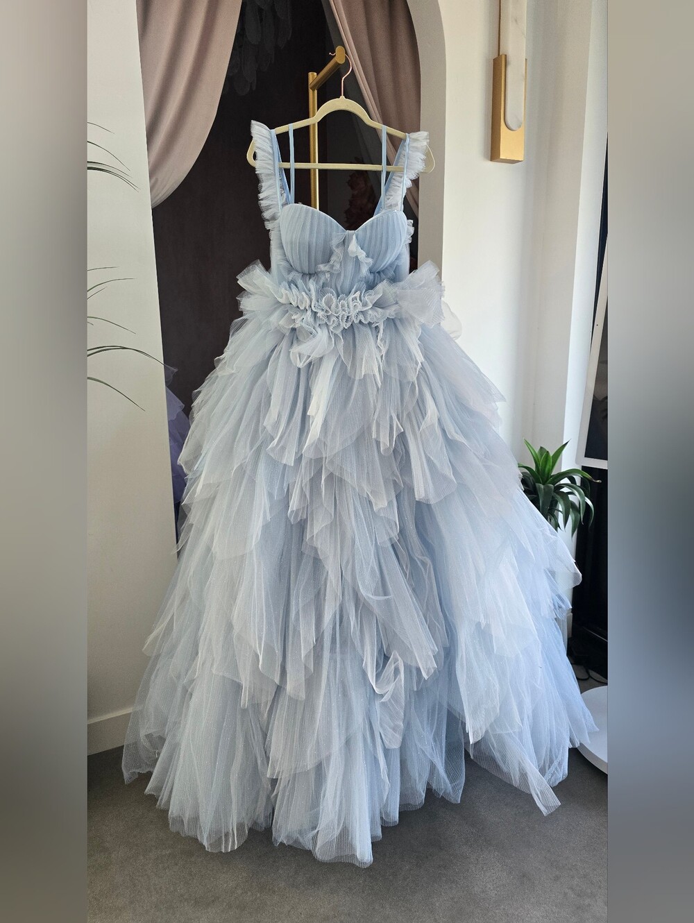 Elegant Light Blue Ruffled Tulle Cinderella Dress